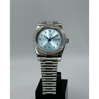 Custom Seiko Mod • Ice Blue Arabic Day-Date Diamond President • 39mm